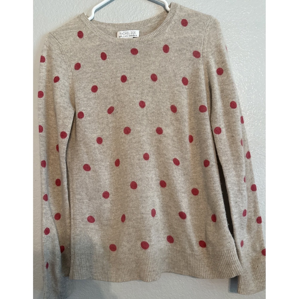 Rachel Zoe 100% 2ply Cashmere Polka Dot Sweater Small Beige Pink Preppy